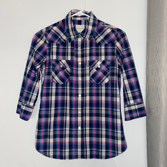 WOMENS AG Adriano Goldschmied Plaid 3/4 Sleeve SM - Picture 1 of 3